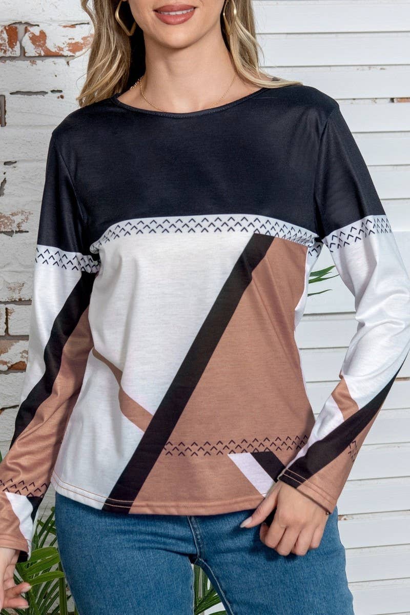 CWTBLL01155_GEOMETRIC COLOR-BLOCK LONG-SLEEVED T-SHIRT