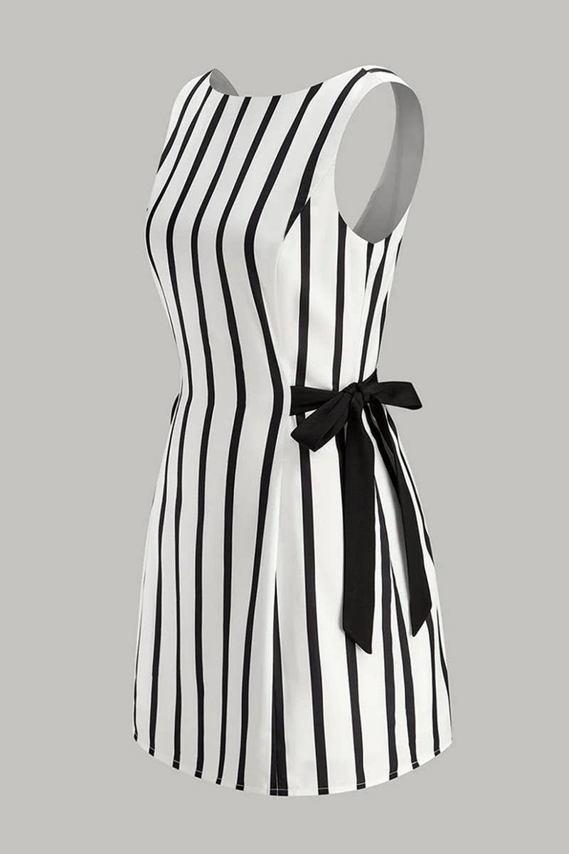 CWDSD10505_HAWAIIAN STRIPE TIE-WAIST LOOSE SLEEVELESS DRESS