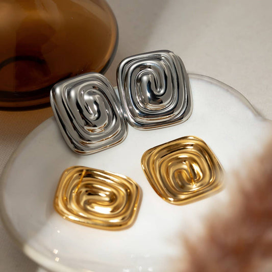 STAINLESS STEEL RECTANGULAR SPIRAL EARRINGS_CWASC1653