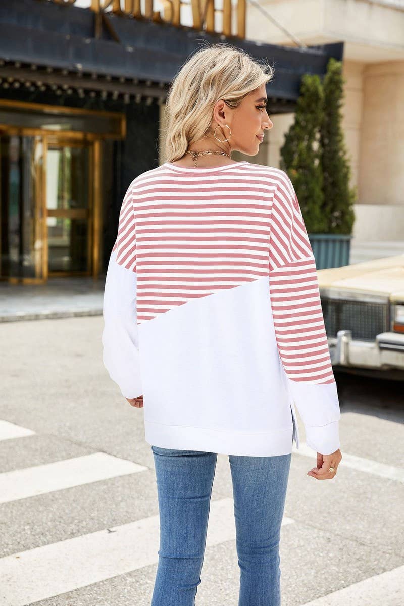 CWTBLL1859_ROUND NECK STRIPED LONG SLEEVE SWEATSHIRT