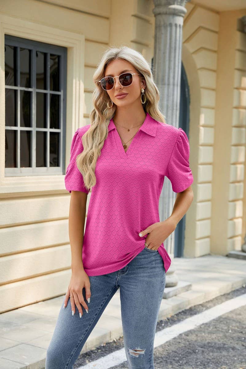 CWTTS0838_V-Neck Short Sleeve Knit Top