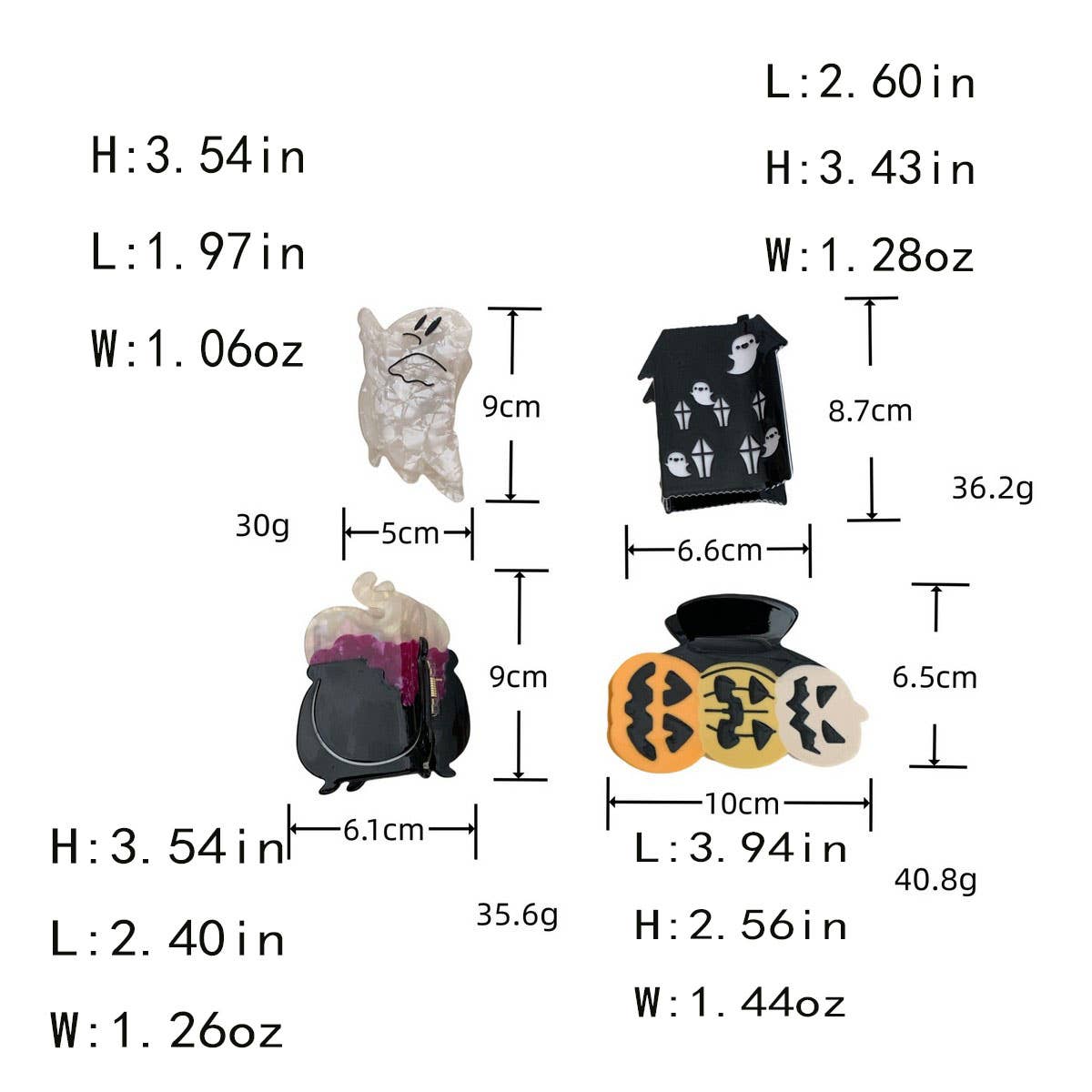 CWAHA07709_HALLOWEEN GHOST PUMPKIN CLAW HAIR CLIP