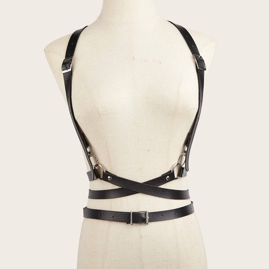 CWABE0978_PUNK STYLE BIB SHIRT SUSPENDERS WAIST BELT