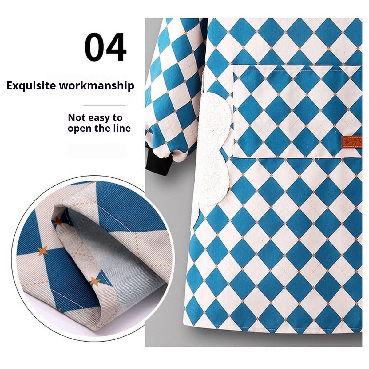 Checkered Cotton Long Sleeve Kitchen Work Apron _CWMM6693
