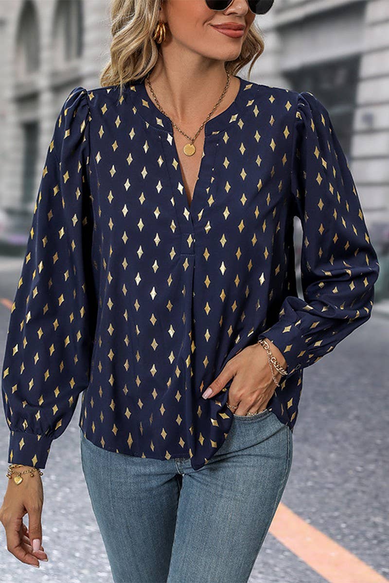 CWTBLL3584_WOMEN'S ELEGANT DIAMOND HOT STAMPING SHIRT