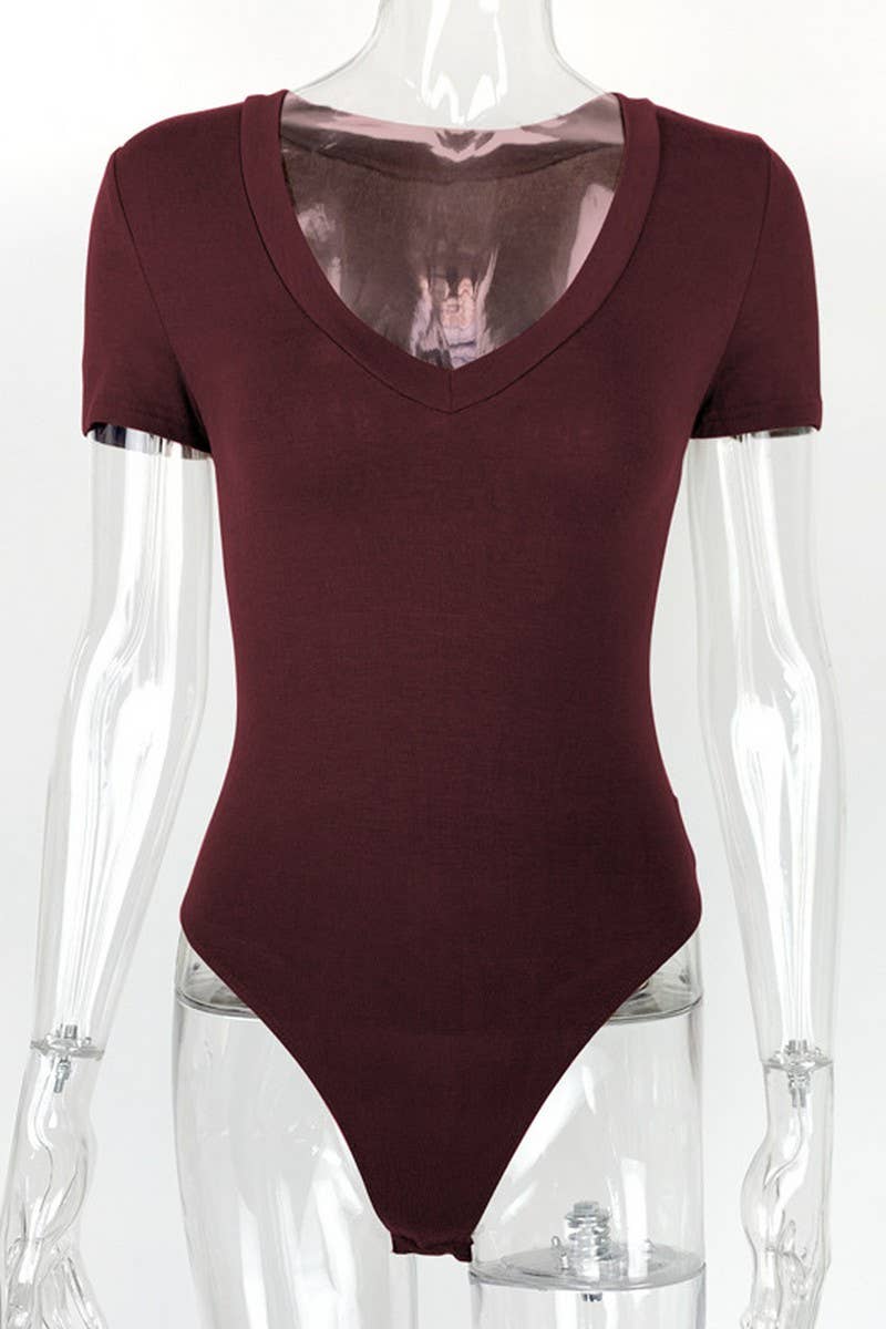 CWSJS0787_SHORT SLEEVE V NECK SEXY JUMPSUIT