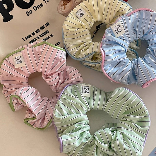 CREAM CONTRAST STRIPED HAIR TIE_CWAHA1077
