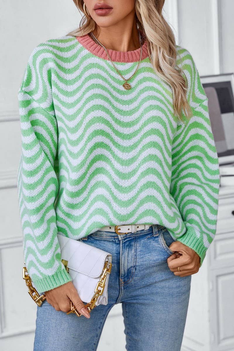 CWOSWL2829_CONTRAST WAVY STRIPED KNITTED SWEATER