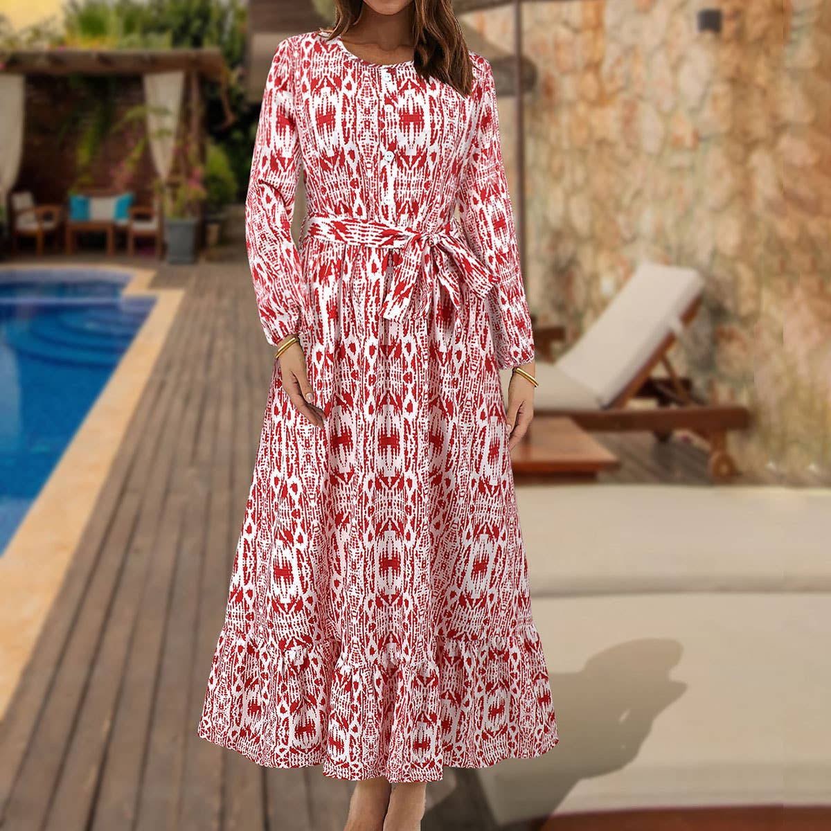 Button-Down Floral Long Beach Dress