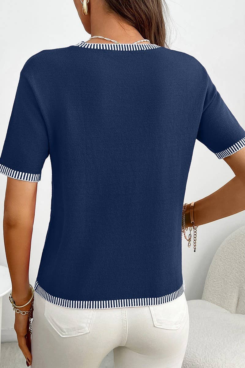 CWTBLS1819_SUMMER CREW NECK STRIPED KNITTED SWEATER