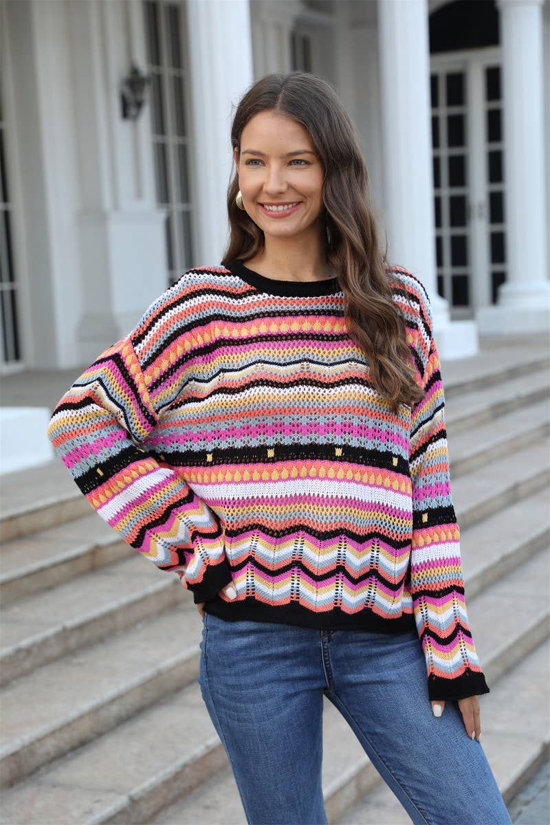 CWOSWL2068_Loose Sexy Crochet Crew neck Hollowed Out Sweater