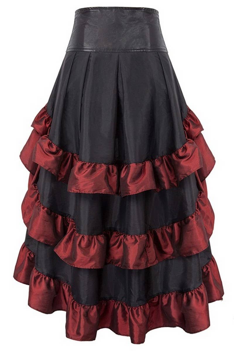 CWBLS00709_IRREGULAR RUFFLED HIGH WAIST PATCHWORK CAKE SKIRT