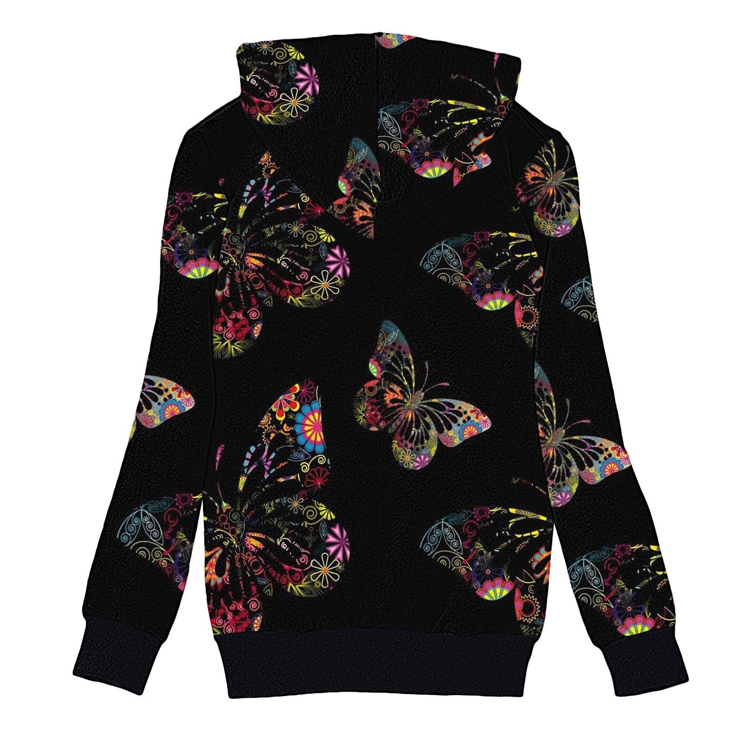 Fluffy multi-colored printed hooded and fleece jacket