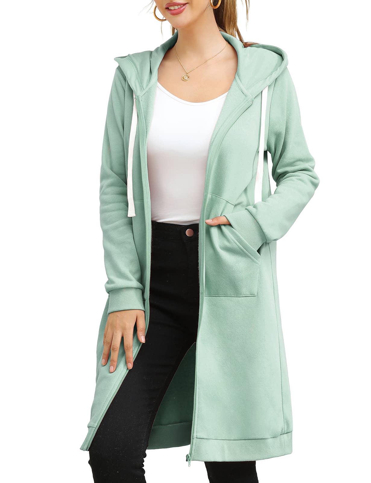 CWOHOL448_Lightweight Thin Zip-Up Hoodie Long Jacket