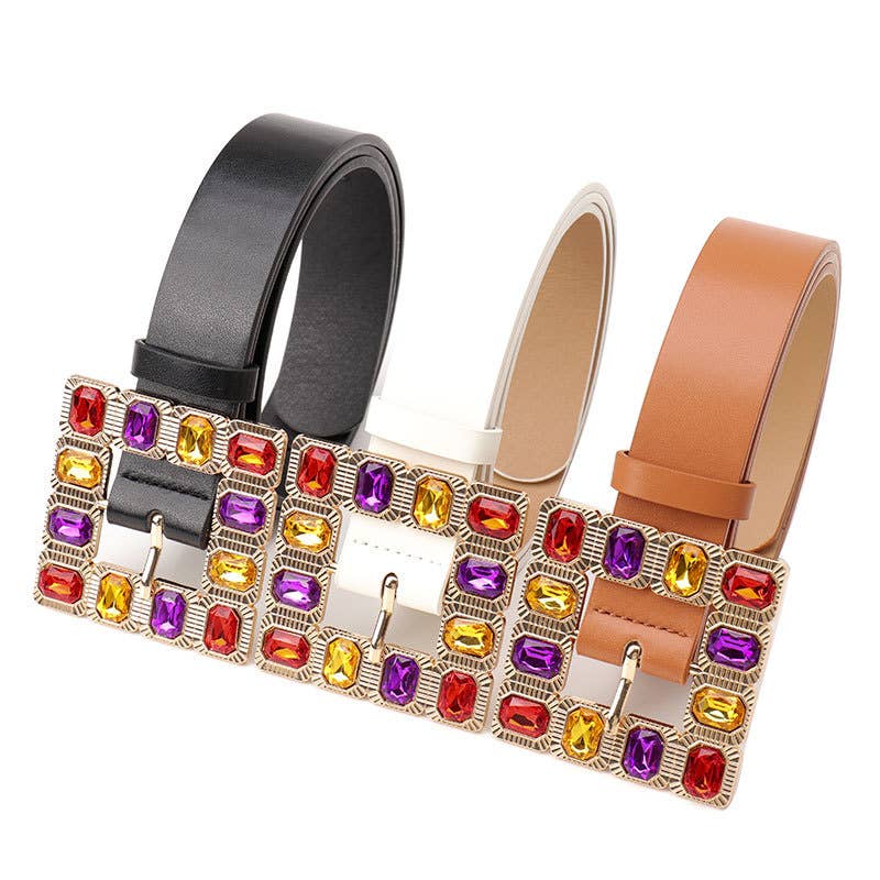 Diamond gemstone alloy buckle wide belt