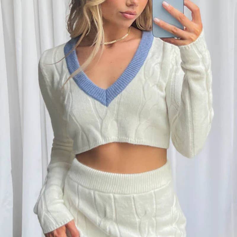 Crop top sweater hip-hugging skirt knitted set