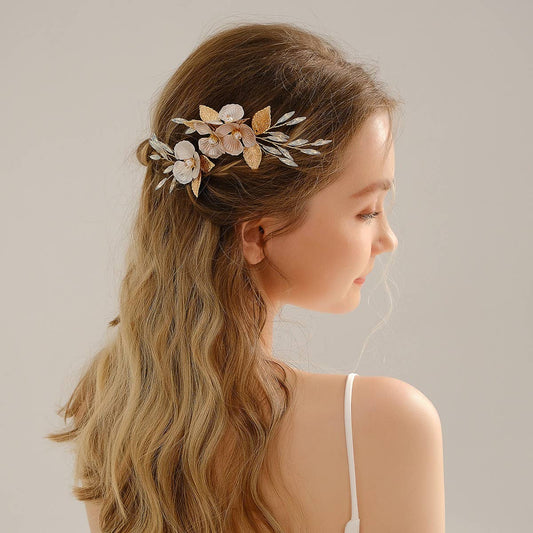 Gold Floral Bridal Hair Comb ? Gem Elegant Piece