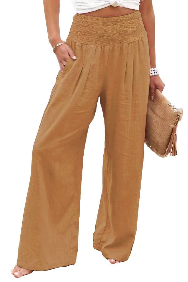 Cotton and linen loose-fitting wide-leg pants