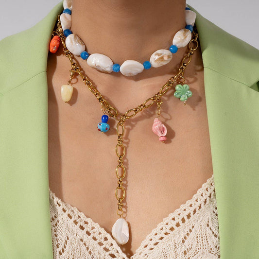 Ocean Pearl Necklace with Glass Pendant_CWMM8861