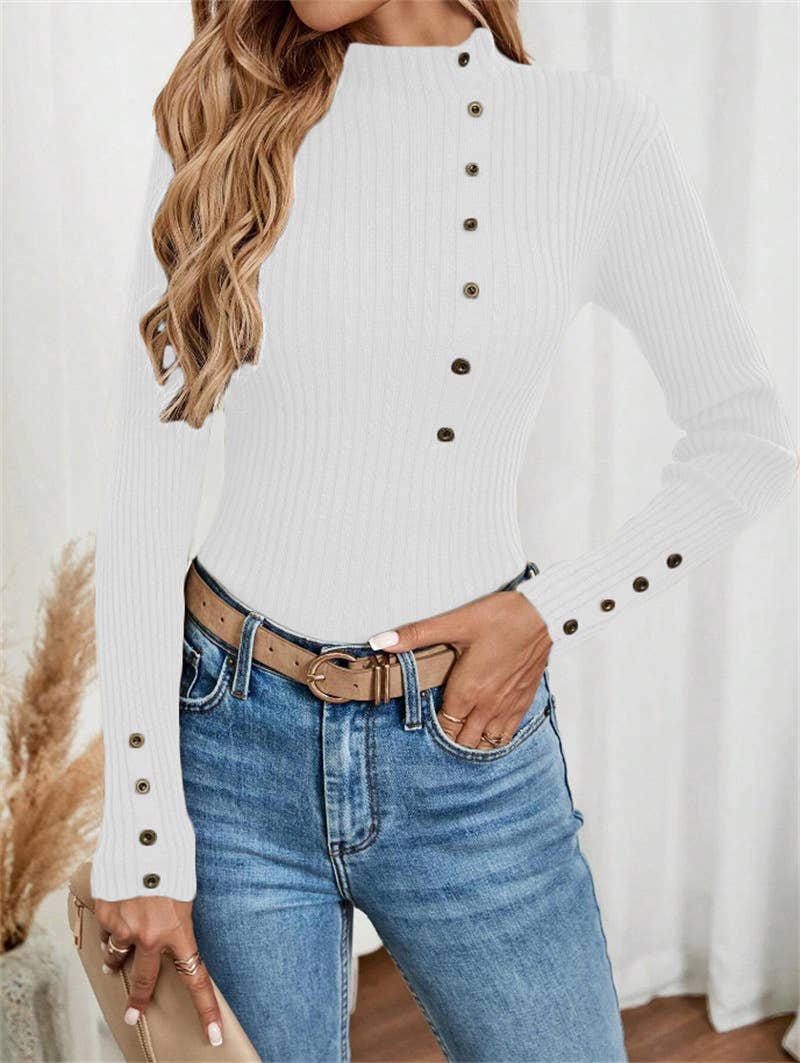 Button long-sleeved knitted base layer top