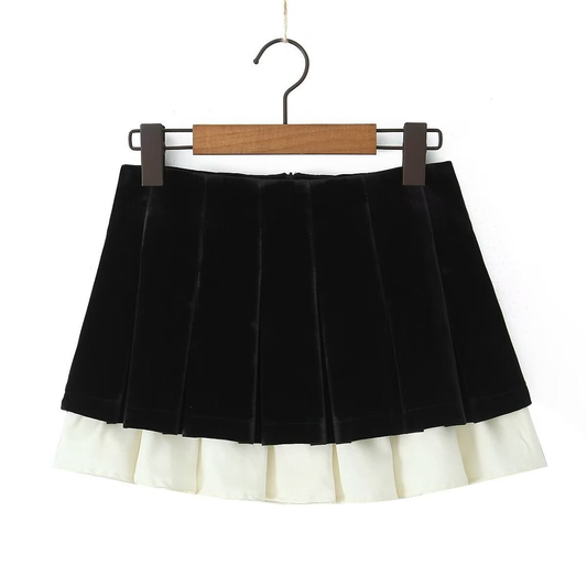 Women?™s Velvet Panel Pleated Skirt, Casual Look_CWDSD8339