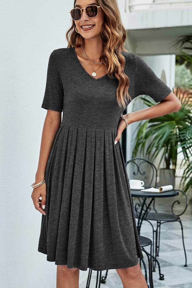 CWTDSS0010_V-Neck Short Sleeve Dress