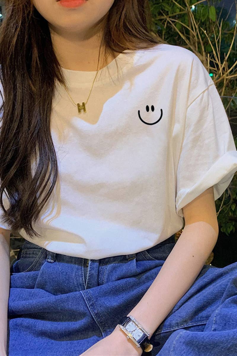 CWTTS0991_SMILEY PRINTED CASUAL T SHIRT