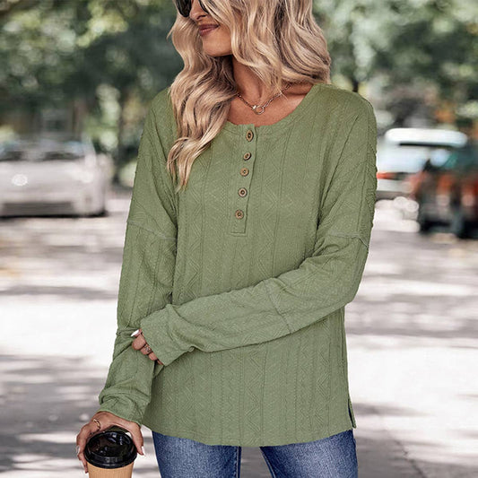 BUTTON UP T-SHIRT JACQUARD KNIT TOP