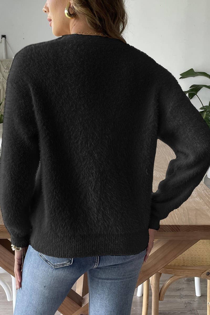 CWOSWL07337_WOMEN FAUXPEARL BUTTON KNIT CARDIGAN