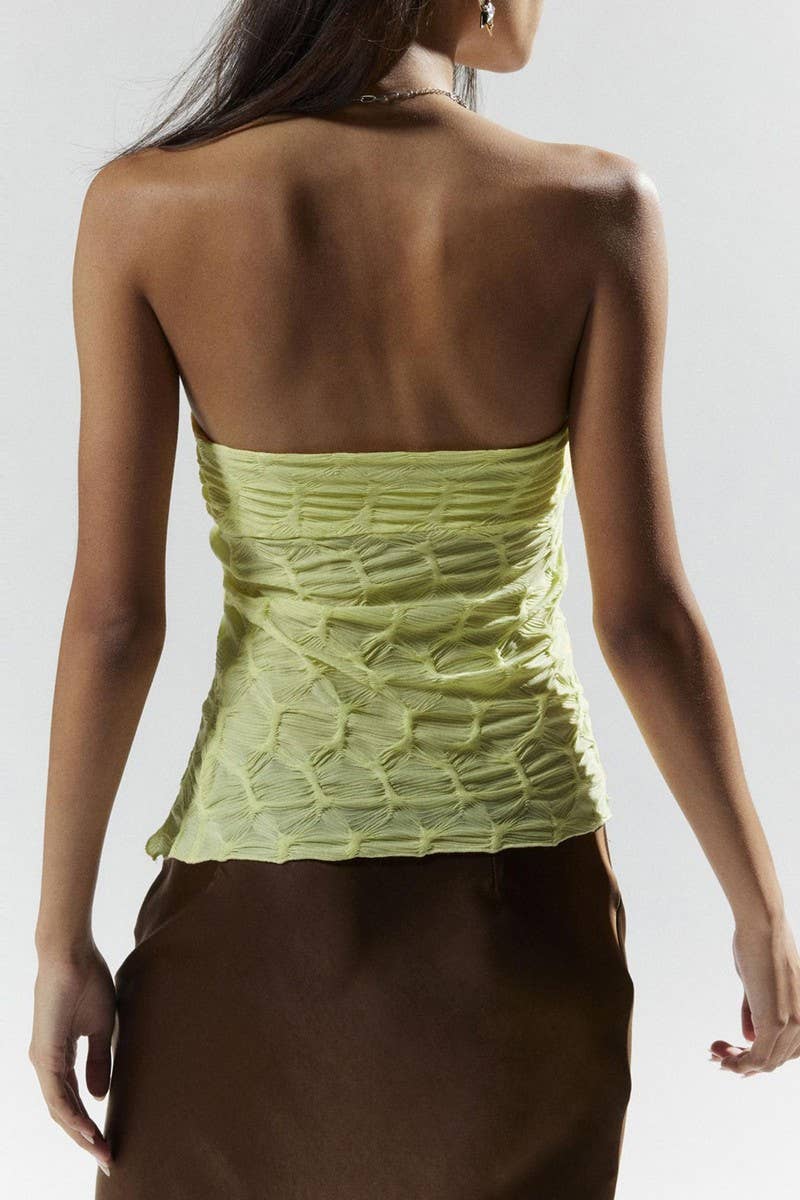 CWTTT0074_SOLID RUCHED STRAPLESS ASYMMETRICAL TIE CROP TOP