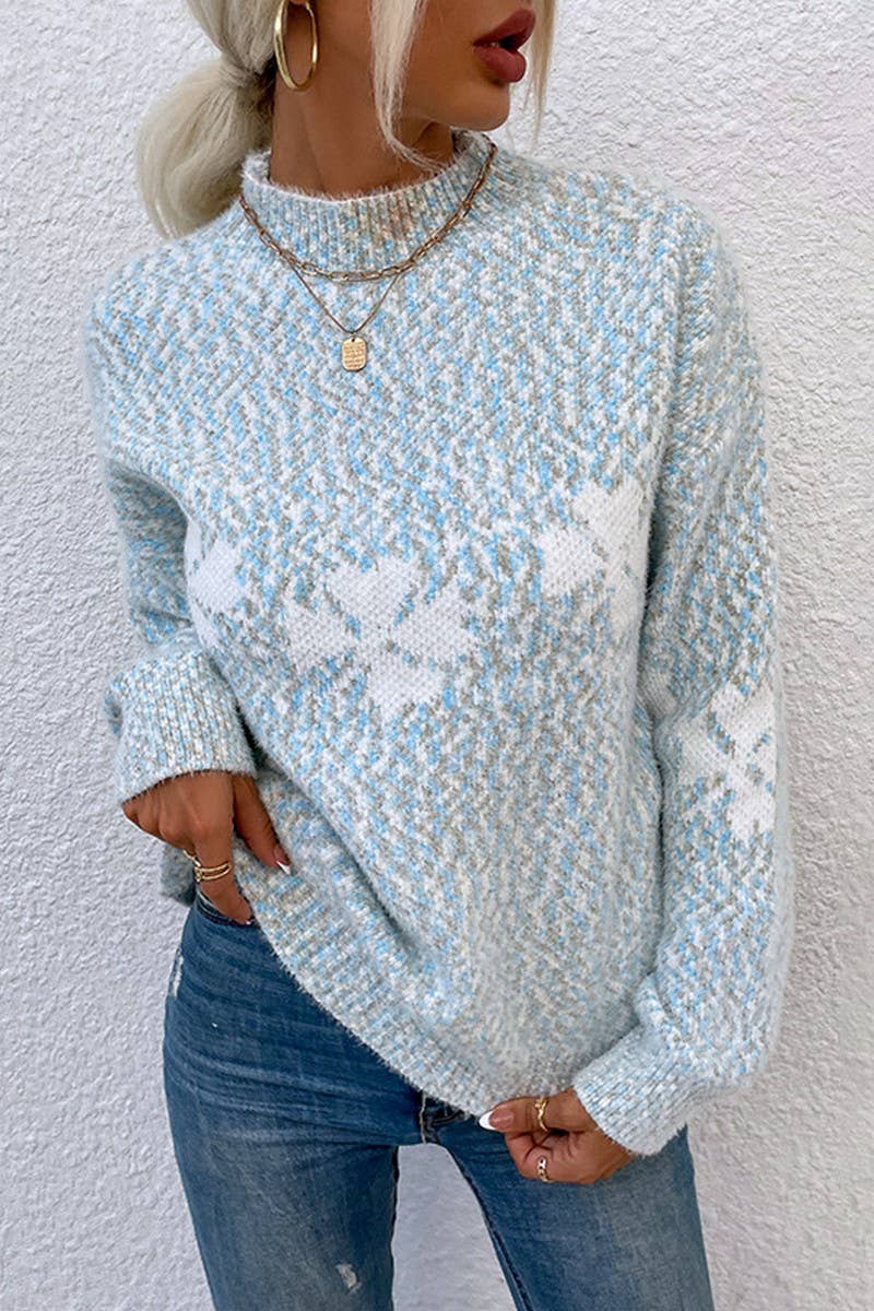 CWOSWL2566_CASUAL HALF TURTLENECK PULLOVER SNOWFLAKE CARDIGA