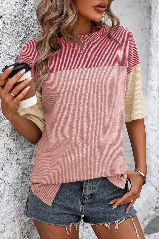 CWTTS1093_COLOR-MATCHING SHORT-SLEEVED LOOSE T-SHIRT