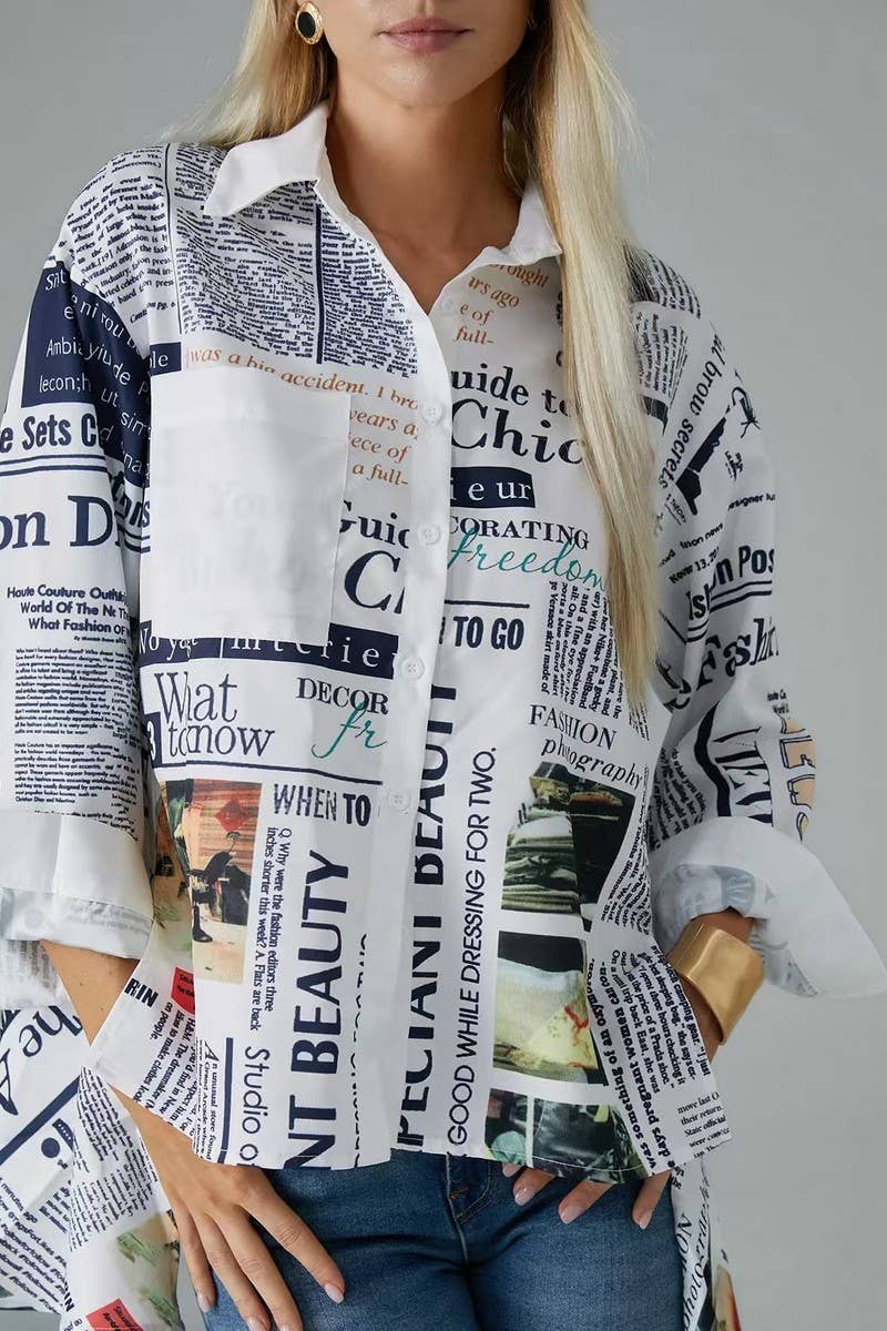 CWTSTL00927_PERSONALIZED NEWSPAPER PRINT CASUAL SHIRT