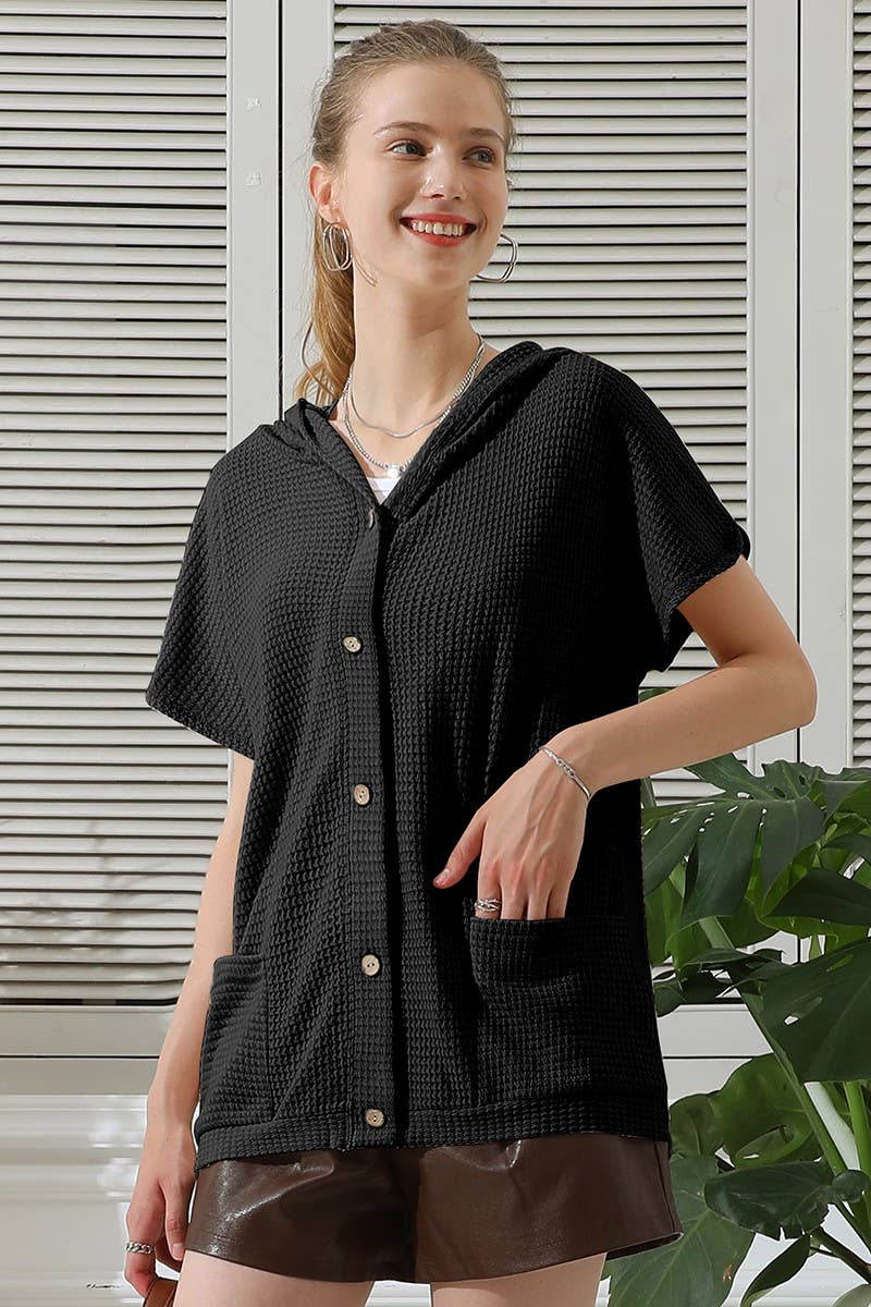 CWTTS577_BOTTON DOWN HODDIE TOP CADIGAN WITH FRONT POCKETS