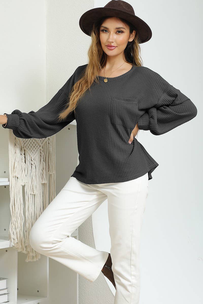 CWTTL1497_R NECK SHIRING CUFF SWEATER KNIT TOP