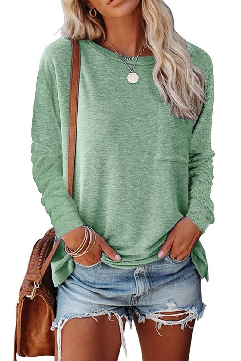 CWTBLL3692_ROUND NECK LONG SLEEVE CASUAL LOOSE BOTTOMING TOP