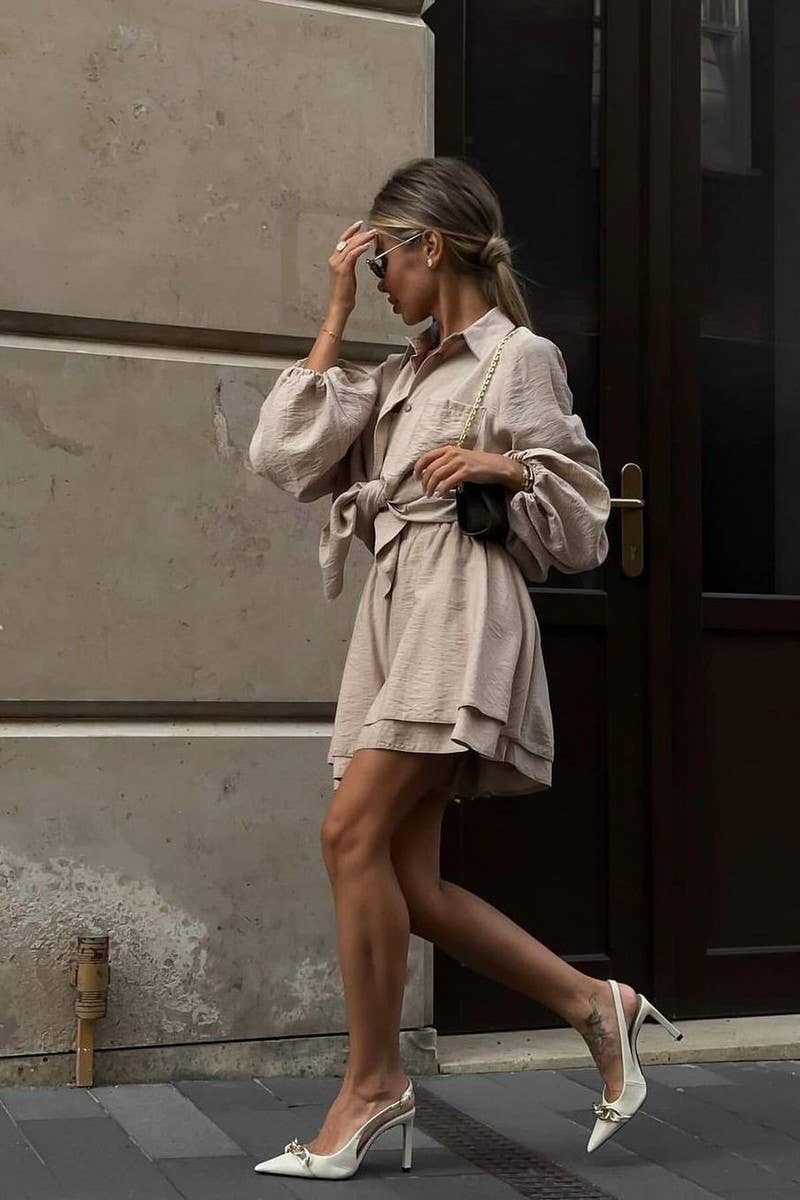 CWSTB1359_LONG-SLEEVED TOP AND RUFFLED SHORTS SET