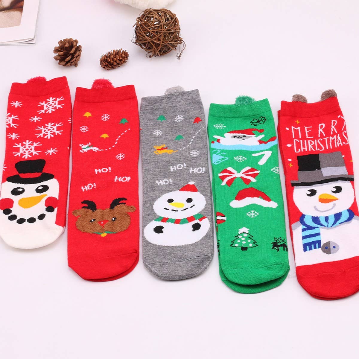 CWMS0819_Santa Elk Snowman Christmas Socks