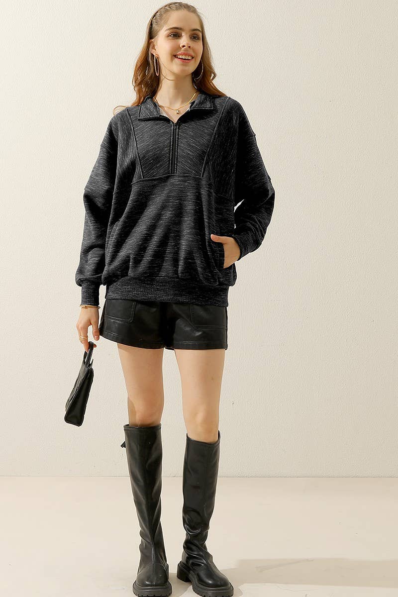 CWTTL900_HALF ZIP UP SWEATSHIRT WITH KANGAROO POCKET