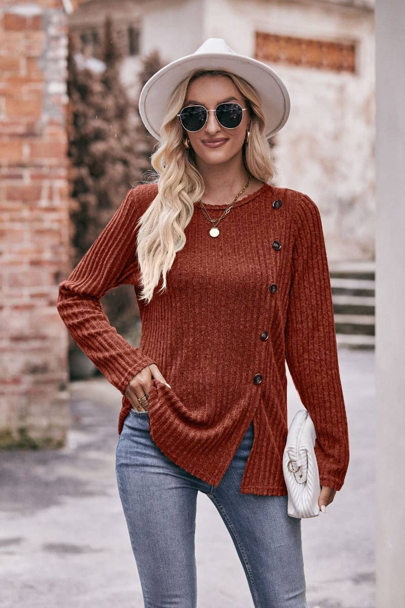 CWOSWL6468_CREW-NECK LONG-SLEEVED SWEATER WITH SPLIT BUTTONS