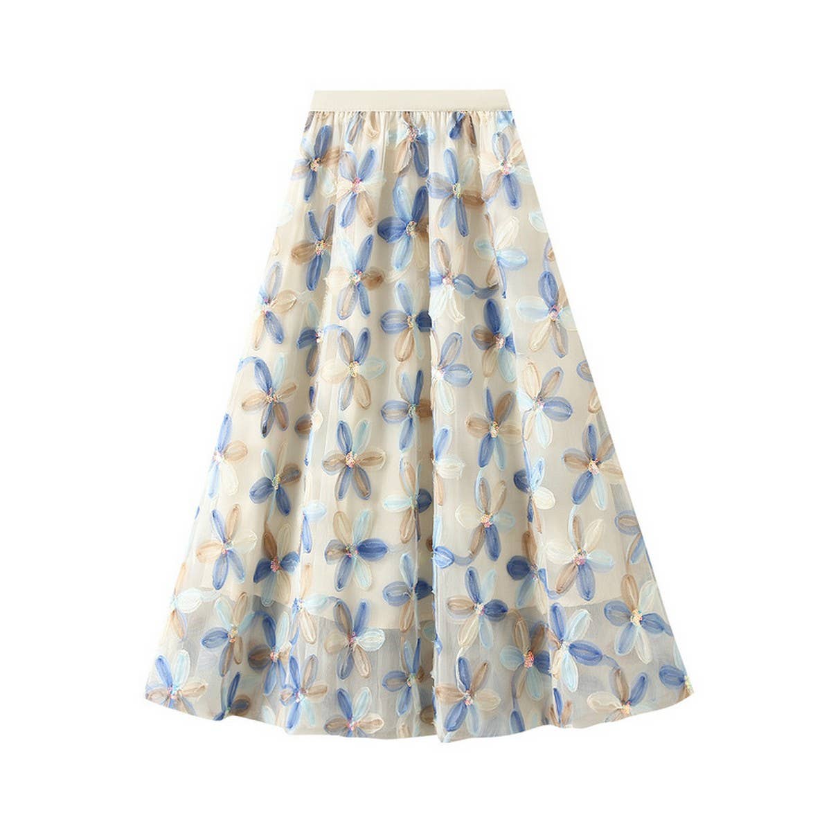 HEAVY FLOWER SEQUIN FAIRY GAUZE SKIRT A-LINE SKIRT
