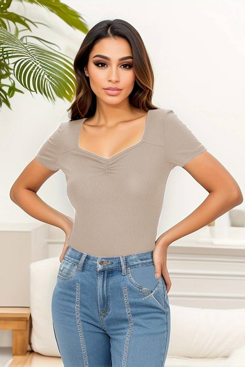 CWSBSS0055_SUMMER SEXY V-NECK RIBBED BODYSUIT