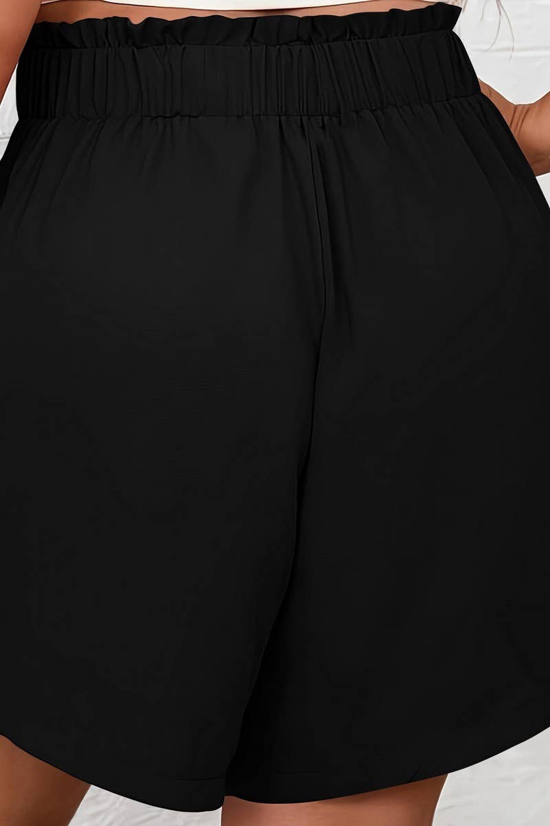 CWBSP0561_SOLID ELASTIC WAIST BUTTON CASUAL SHORTS