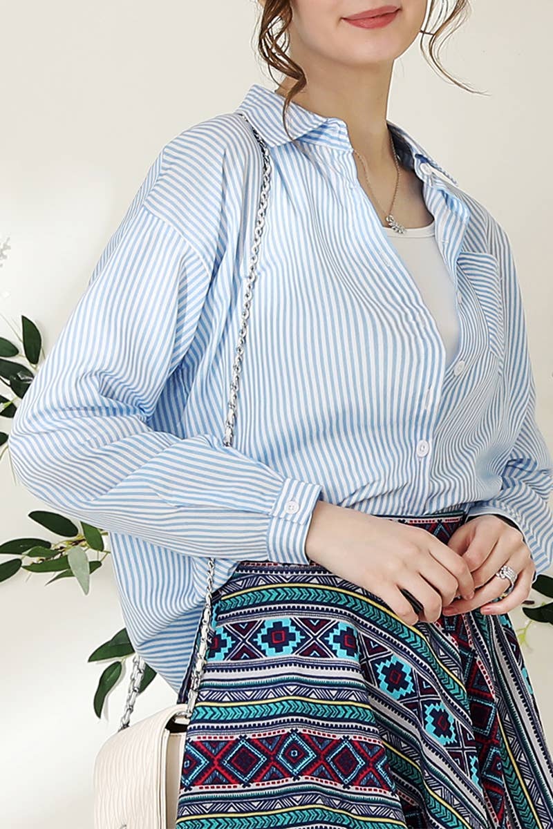 CWTSTL450_VERTICAL STRIPE BUTTON DOWN ONE POCKET SHIRTS