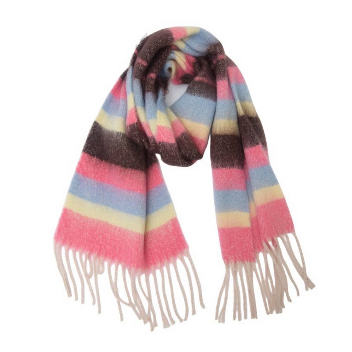 Chunky Fringe Stripe Scarf ?  Winter Yarn Wrap