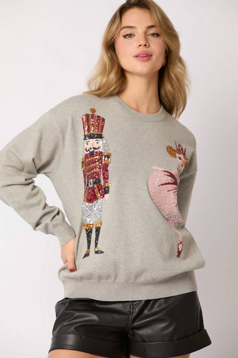 CWTBLL01264_CHRISTMAS SOLDIER SEQUIN LOOSE SWEATSHIRT