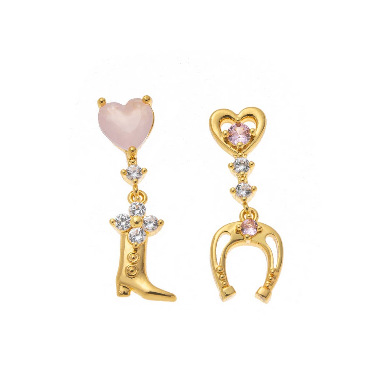 Bow Horseshoe Boot Zircon 18K Gold Stud Earrings_CWAJE5069
