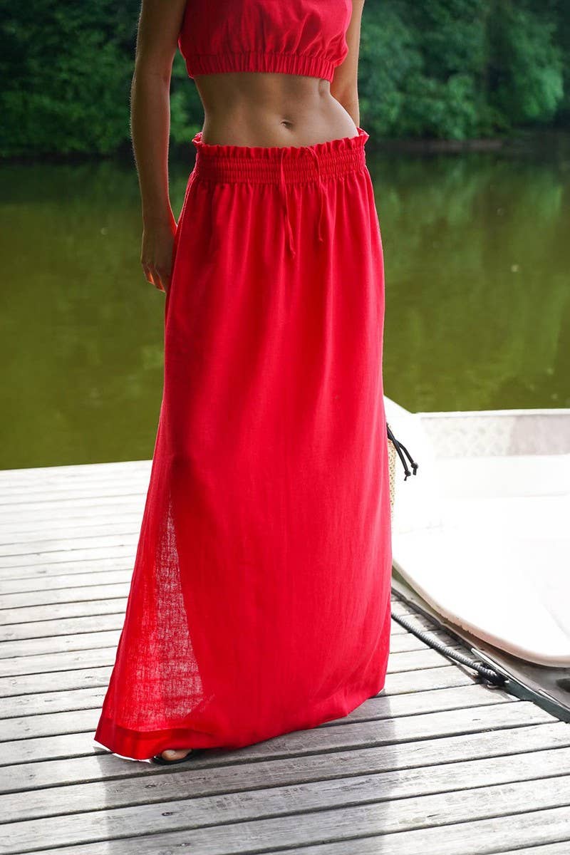 CWSS1169_COTTON-LINEN CAMI TOP & SPLIT MIDI SKIRT SET