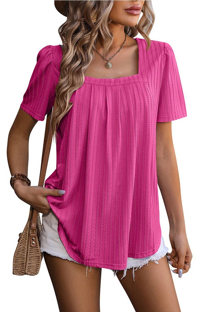 CWTBLS0911_PUFFED SLEEVE SQUARE COLLAR PRESSED T-SHIRT