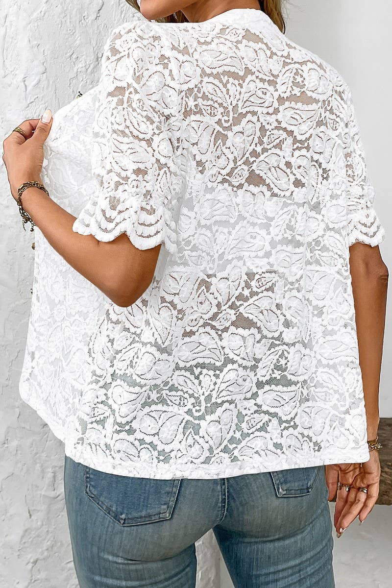 CWTBLS1621_SHORT SLEEVE CASUAL BUTTON LACE SHIRT